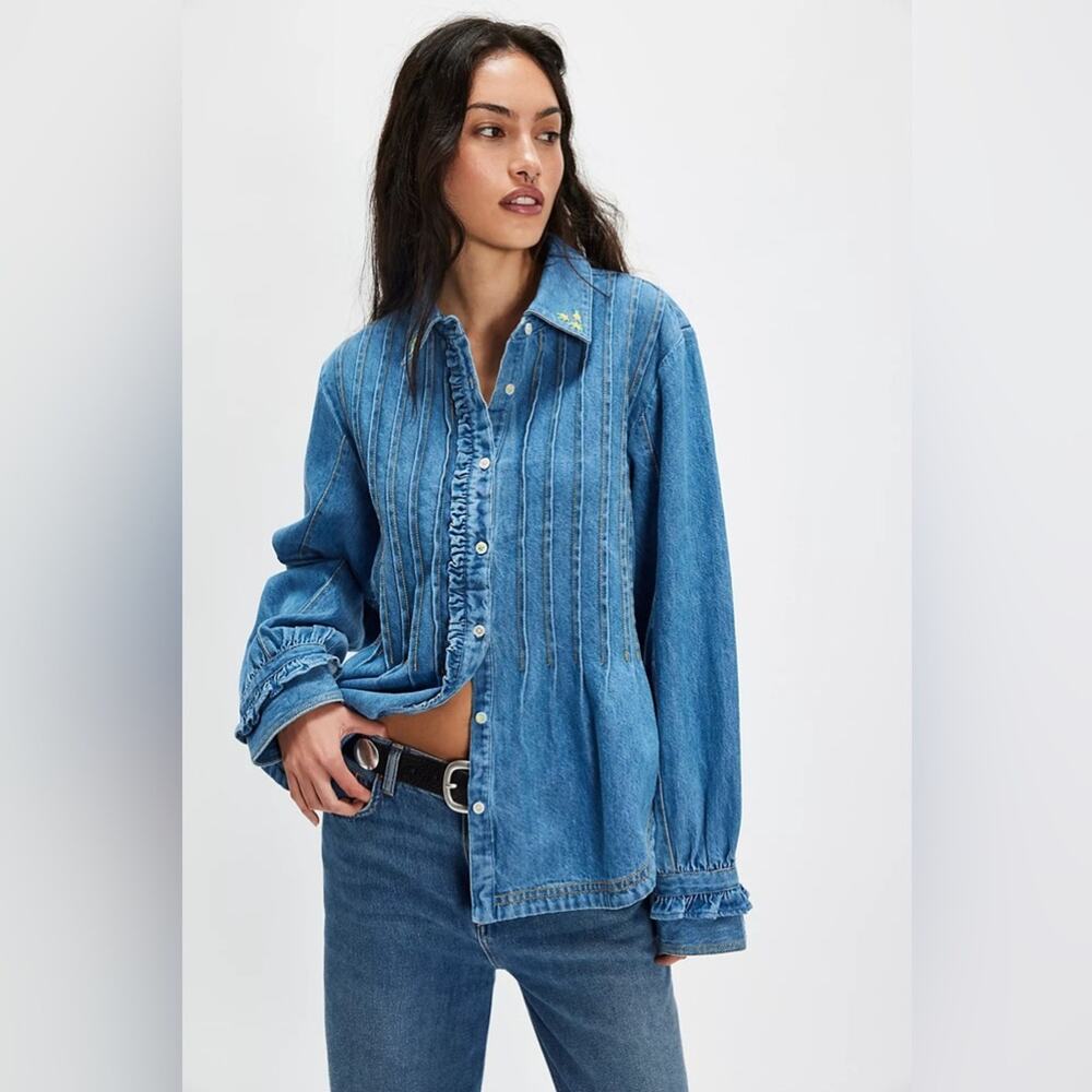 Free People Robin Pintuck Denim Shirt